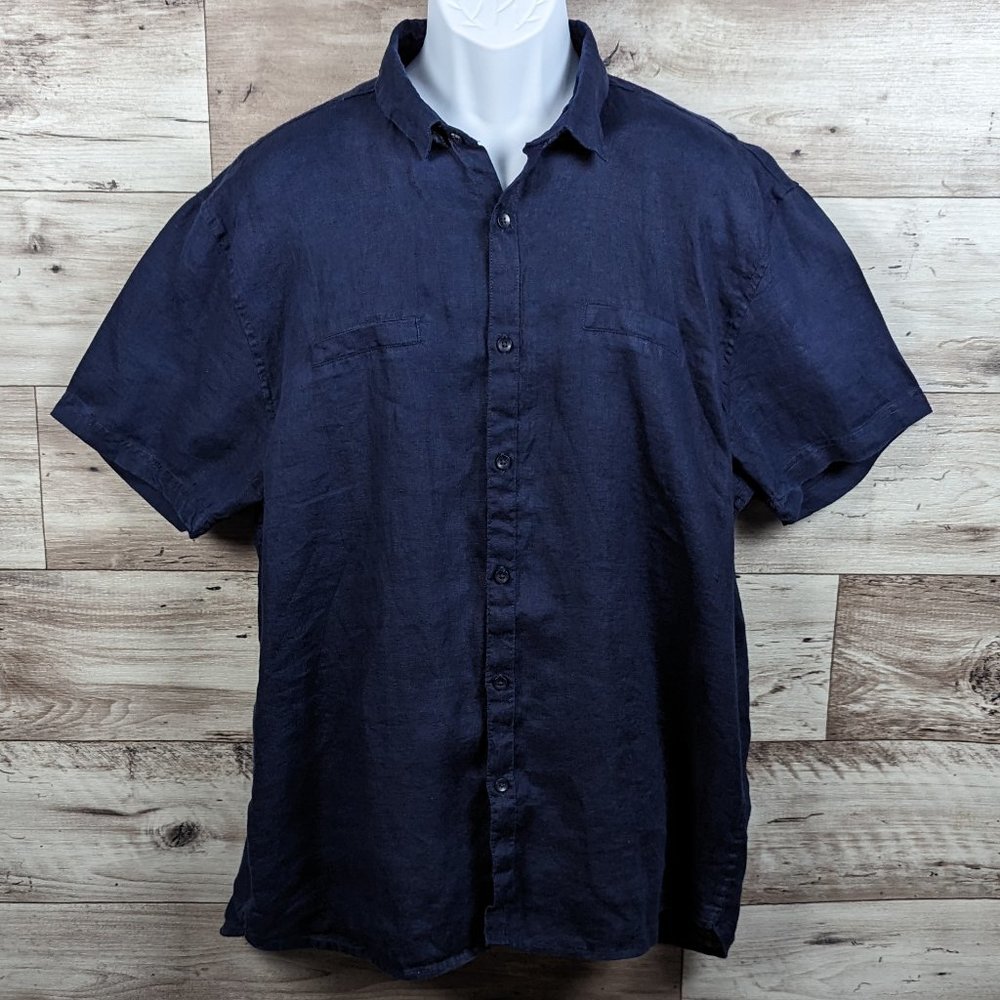Bruno* Men's Short Sleeve Button Down Curved Hem 100% Linen Shirt~ Size‎ XL